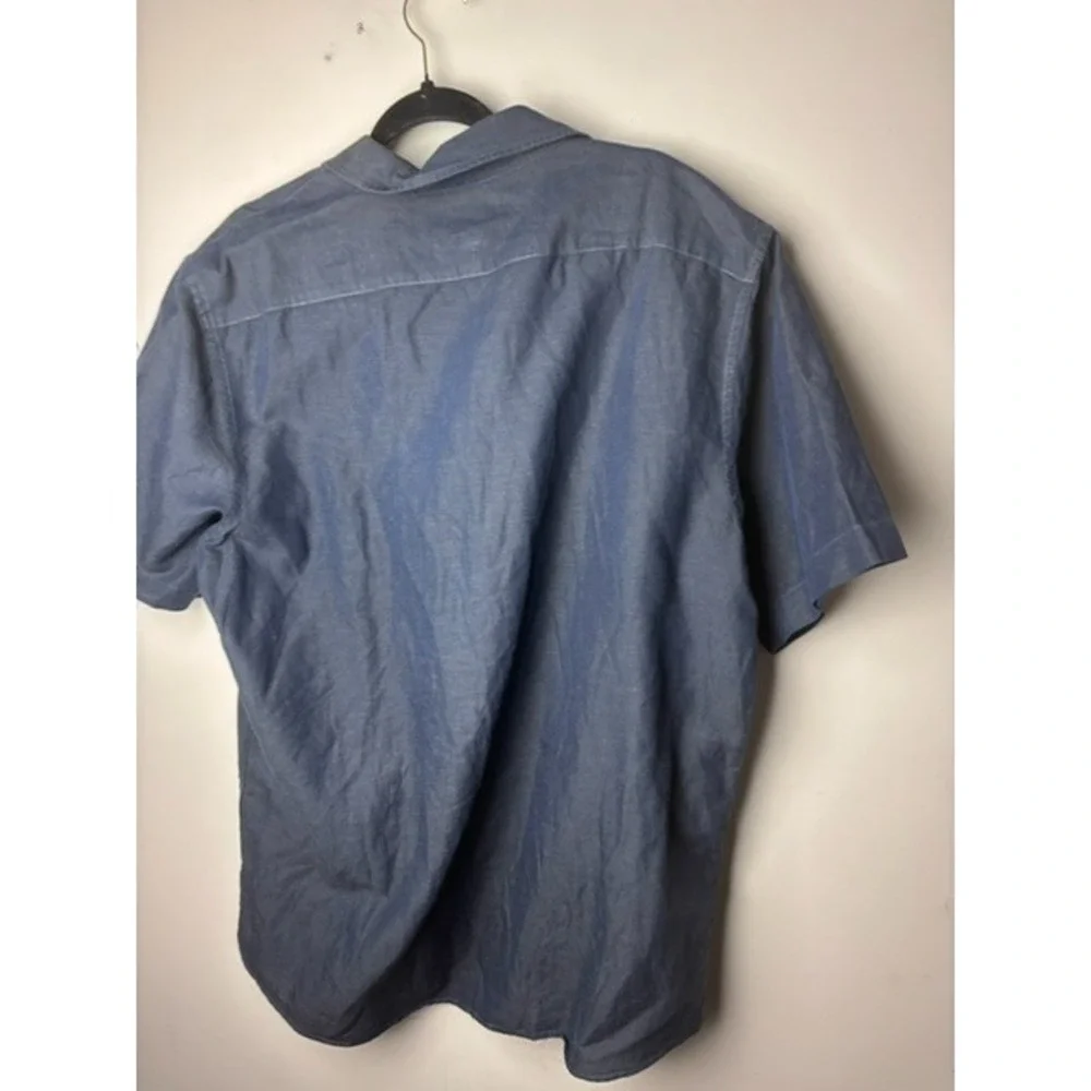 Mens XL Banana Republic Button-Up Shirt Blue Linen Short Sleeve Slim Fit Modern